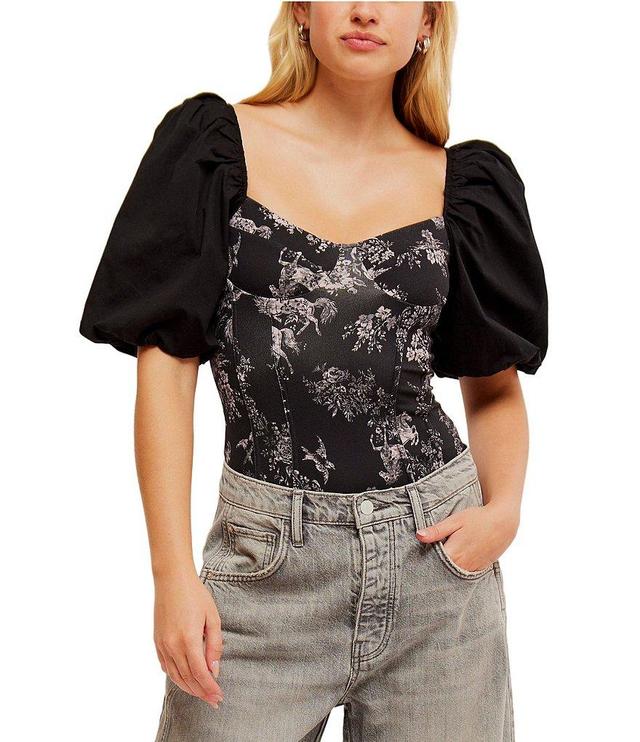 Free People Prairie Rose Print Sweetheart Neck Short Puff Sleeve Bodysuit Product Image