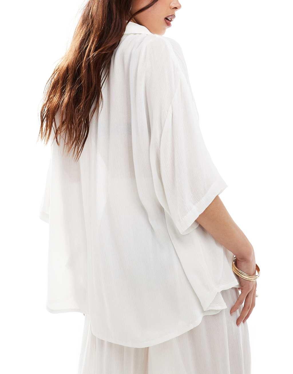 ASOS DESIGN crinkle beach shirt in white - part of a set Product Image