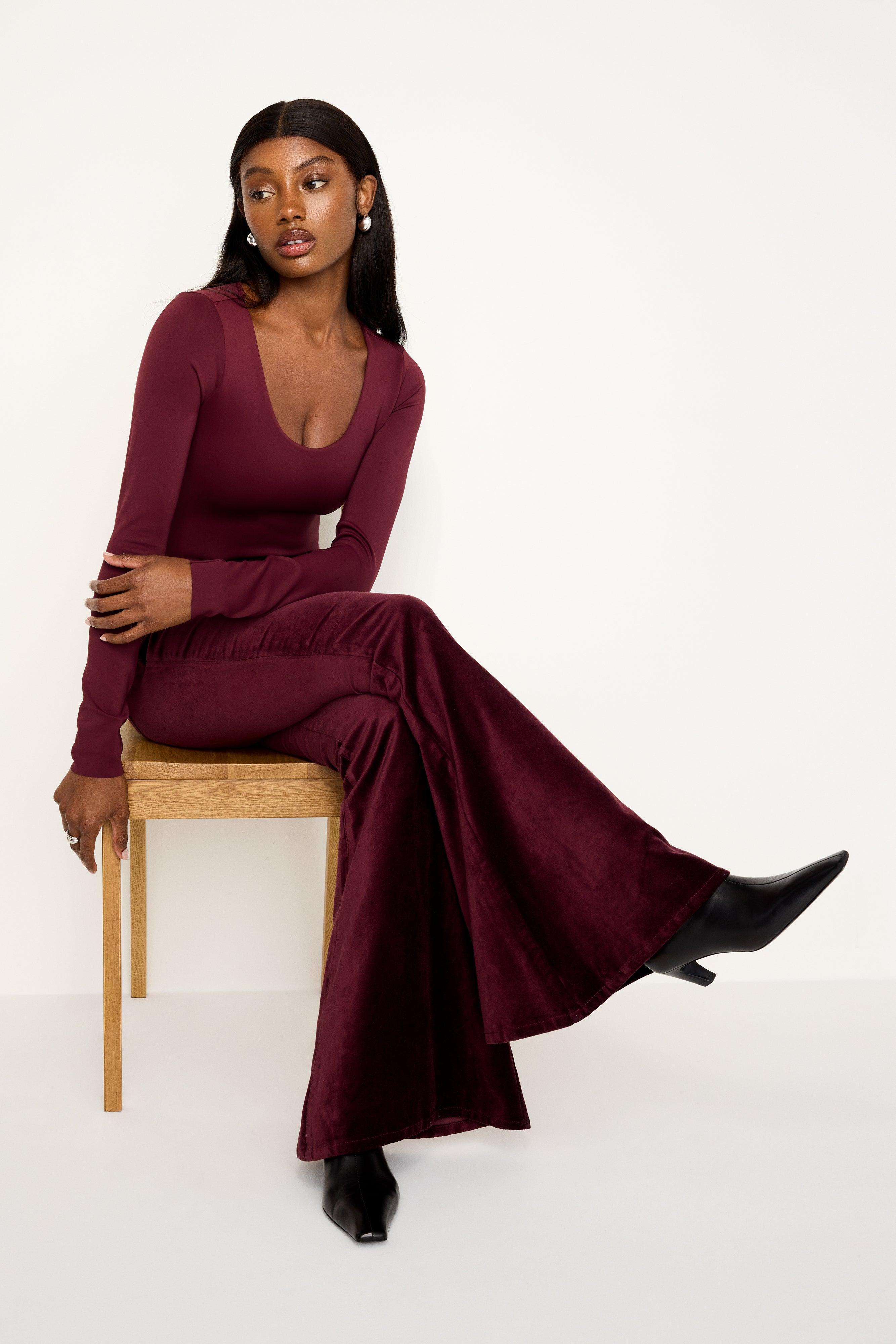 GOOD WAIST SUPER FLARE VELVET PANTS | OXBLOOD002 Product Image