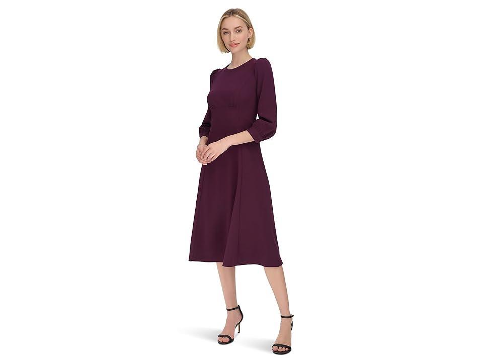 Calvin Klein Scuba Crepe 3/4 Sleeve Puff Sleeve Midi (Aubergine) Women's Dress Product Image