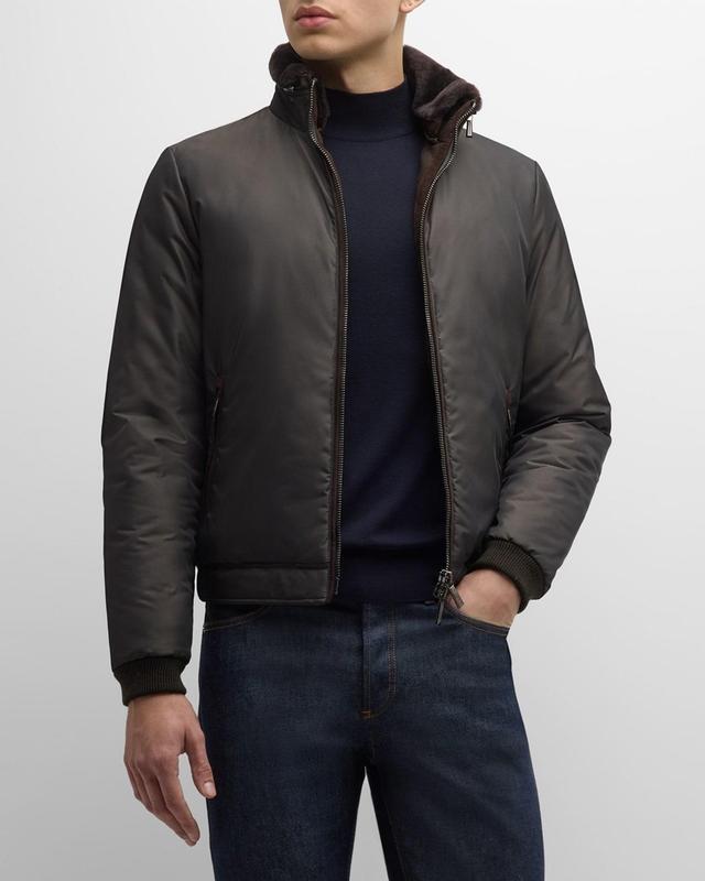 Mens Bomber Jacket with Shearling Collar Product Image