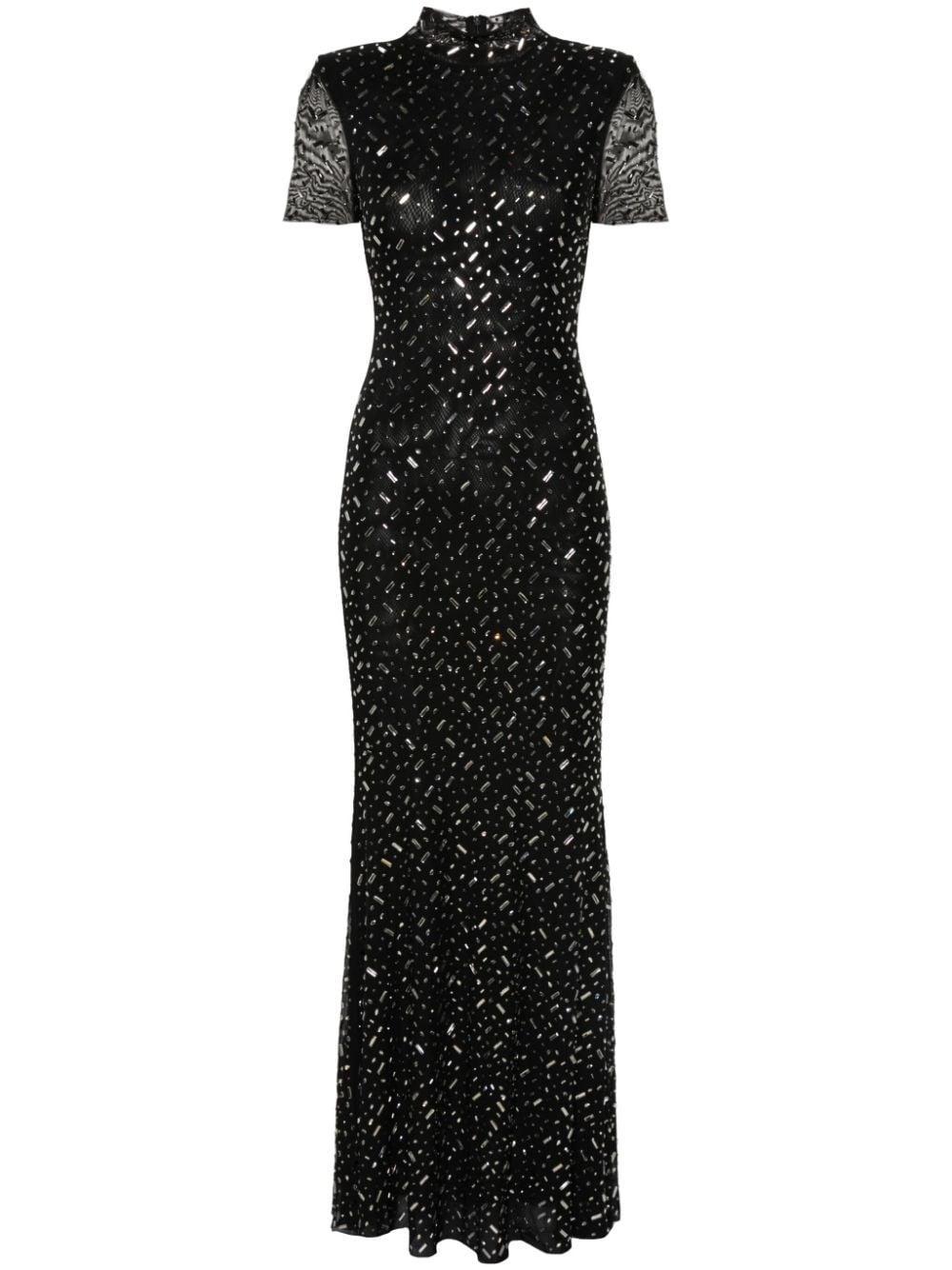 Embellished Mesh Maxi Dress In Black Product Image