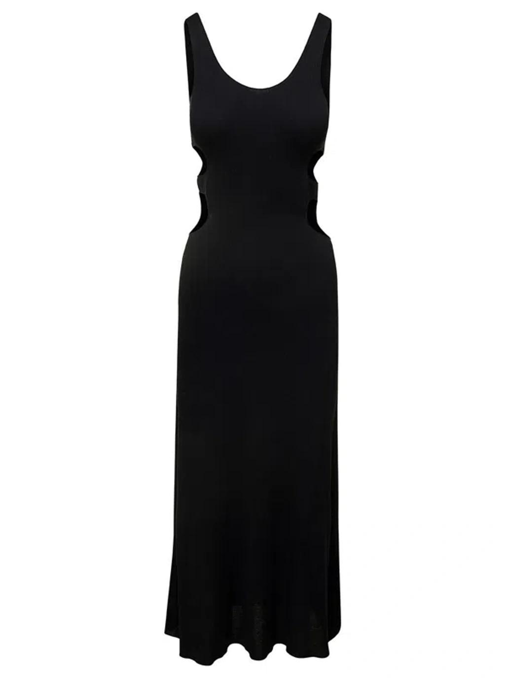 Cutout Crinkled Silk-linen Knit Maxi Dress In Black Product Image