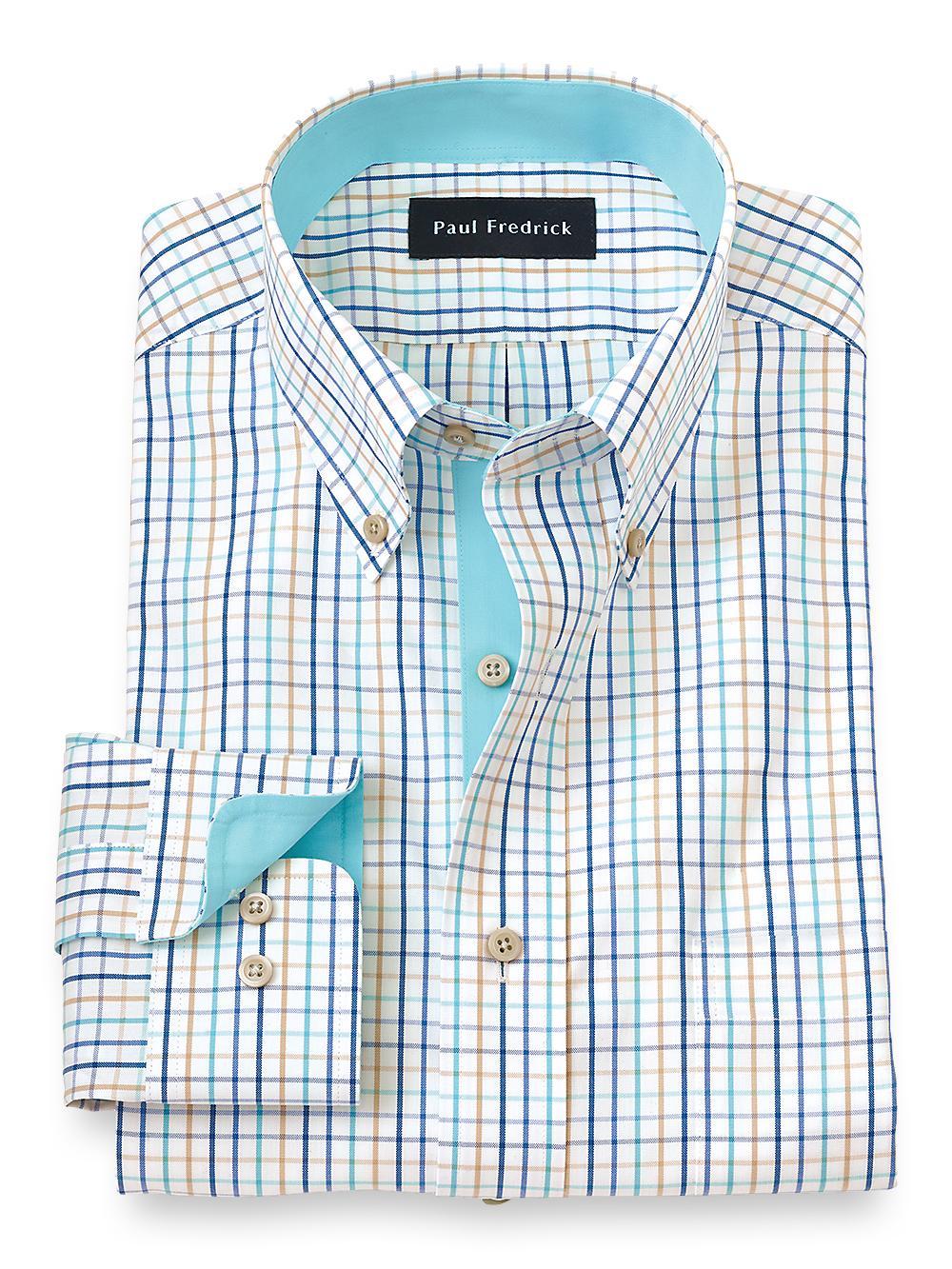 Non-Iron Cotton Check Dress Shirt With Contrast Trim - Multi Product Image