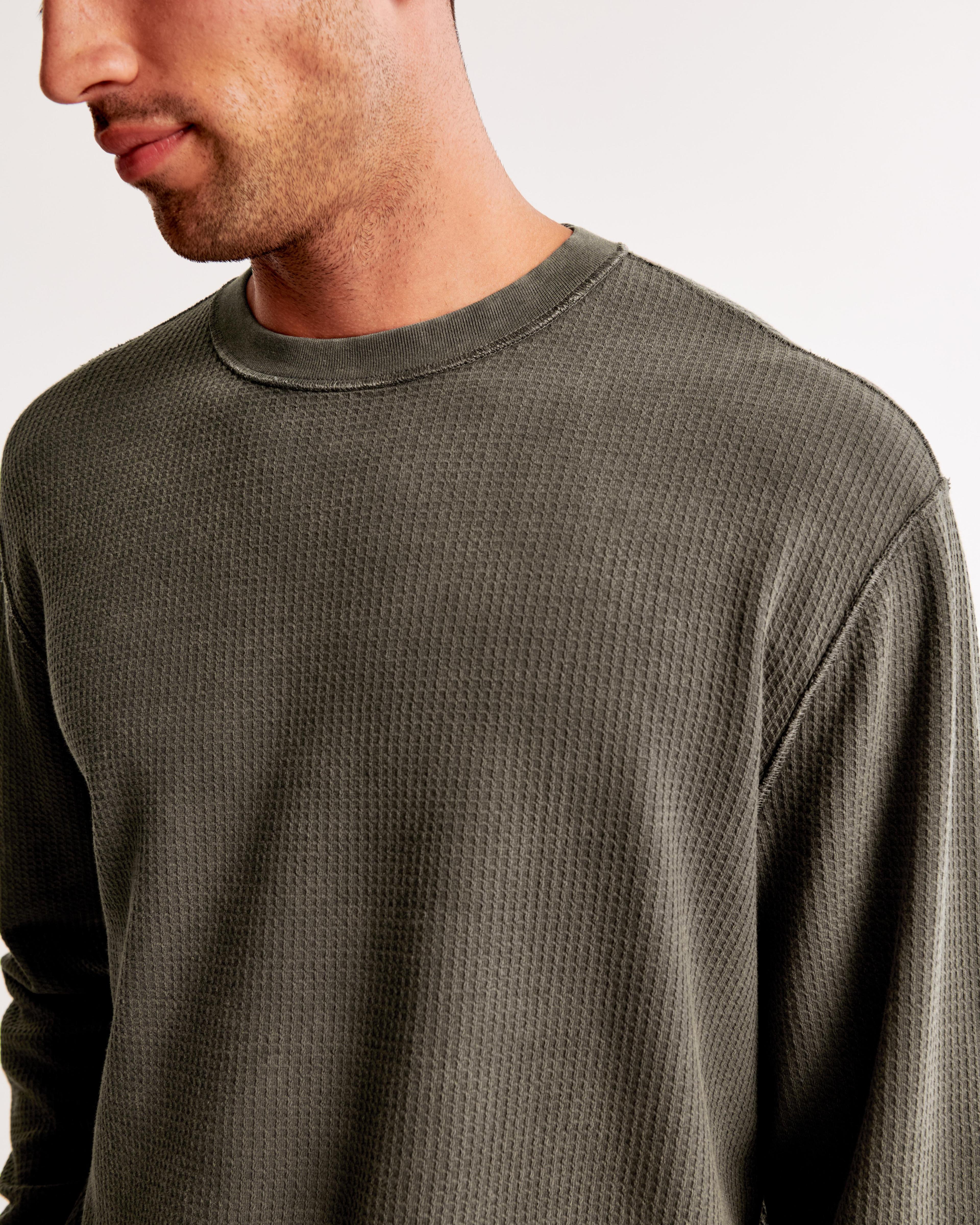 Long-Sleeve Grid Waffle Cropped Tee Product Image