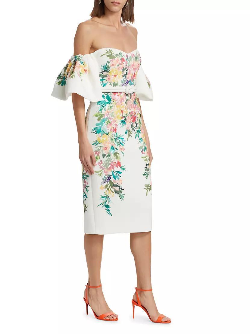 Floral Scuba Off-The-Shoulder Cocktail Dress Product Image