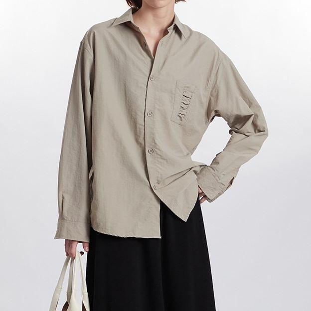 Long Sleeve Collared Plain Oversized Shirt product image