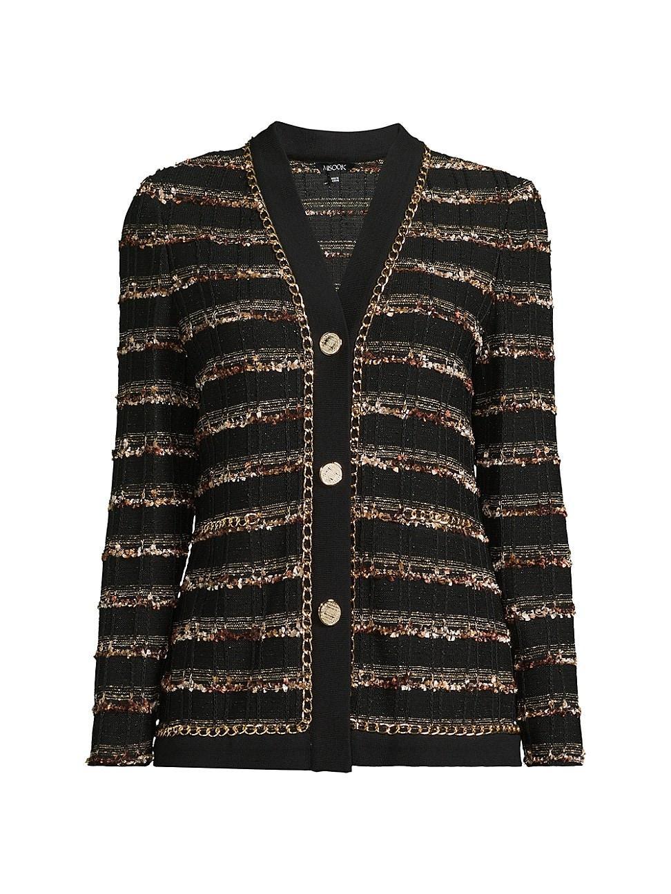 Womens Chain-Trim Shimmer Knit Cardigan Product Image