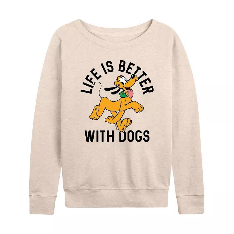 Disneys Pluto Womens Life Is Better With Dogs Lightweight French Terry Sweatshirt, Girls Grey Green Product Image