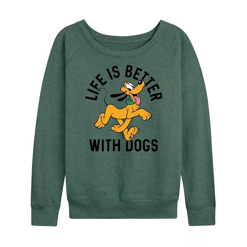 Disneys Pluto Womens Life Is Better With Dogs Slouchy Graphic Sweatshirt, Girls Product Image