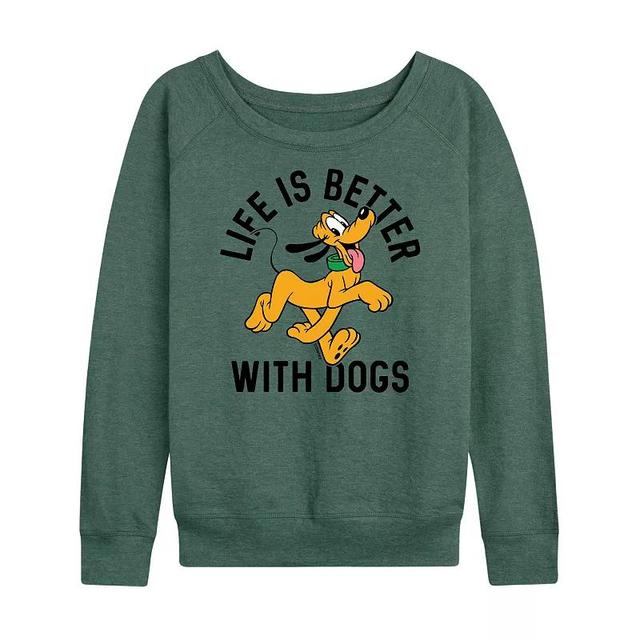 Disneys Pluto Womens Life Is Better With Dogs Lightweight French Terry Sweatshirt, Girls Grey Green Product Image