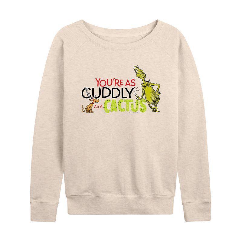 Womens Dr. Seuss The Grinch Cuddly As A Cactus Lightweight French Terry Sweatshirt, Girls Product Image