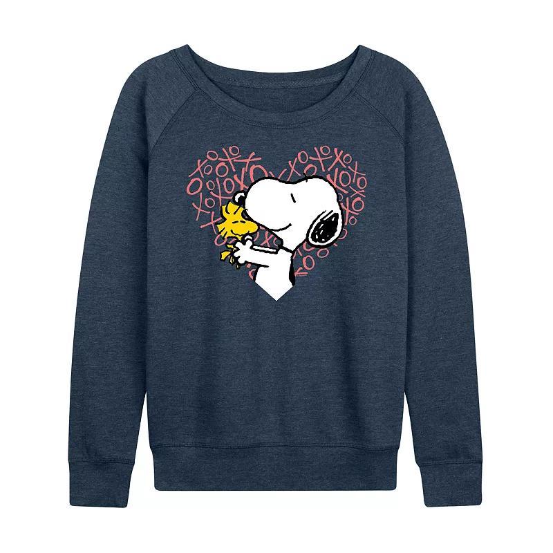 Womens Peanuts Snoopy & Woodstock XO Heart Lightweight French Terry Sweatshirt Grey Indigo Product Image