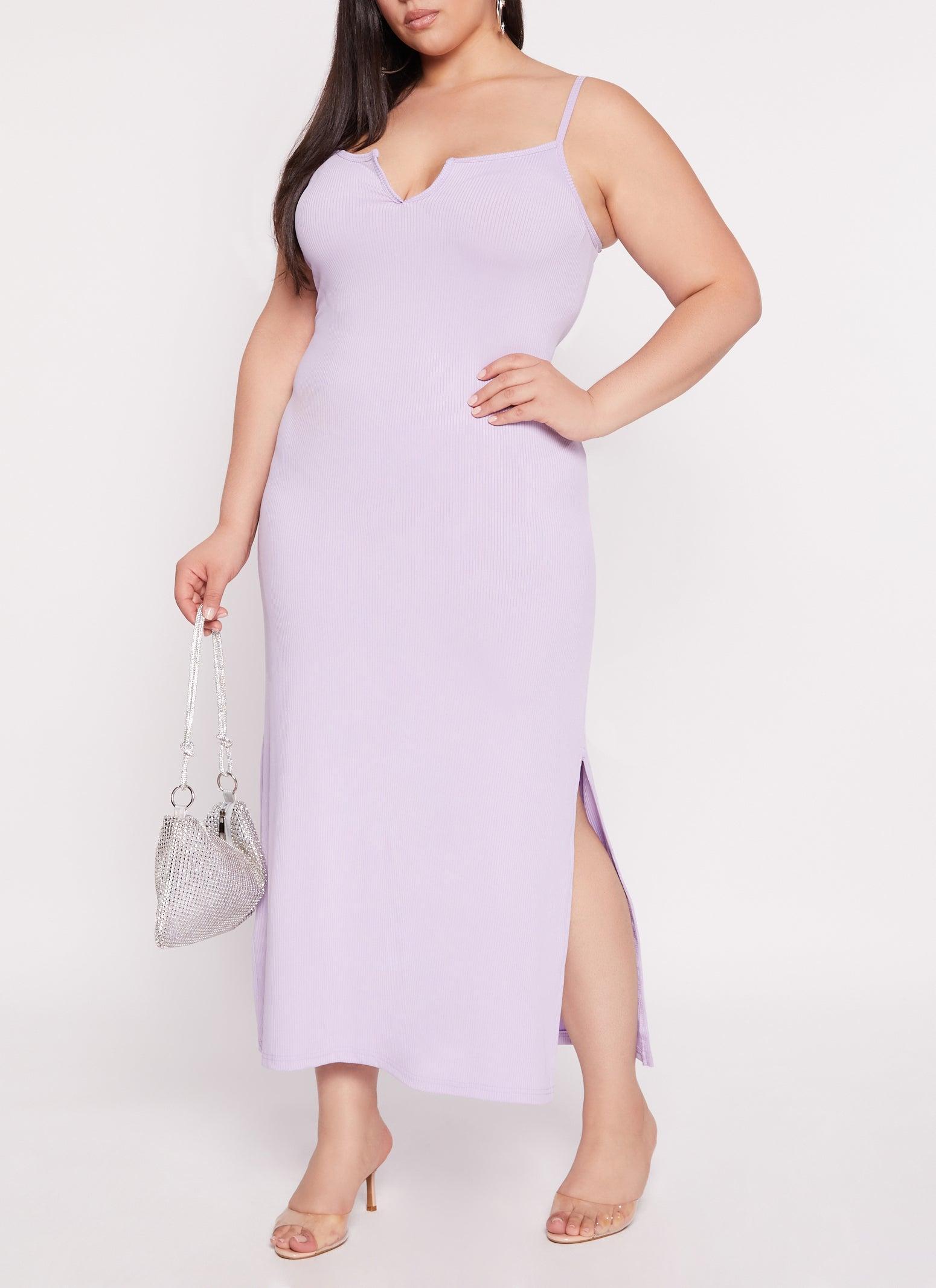 Womens Plus Size Rib Knit Split Neck Cami Maxi Dress Product Image