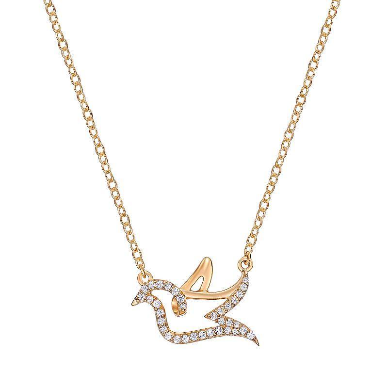 Gemminded 18k Gold Over Sterling Silver 1/8 Carat T.W. Diamond Bird Pendant Necklace, Womens White Product Image