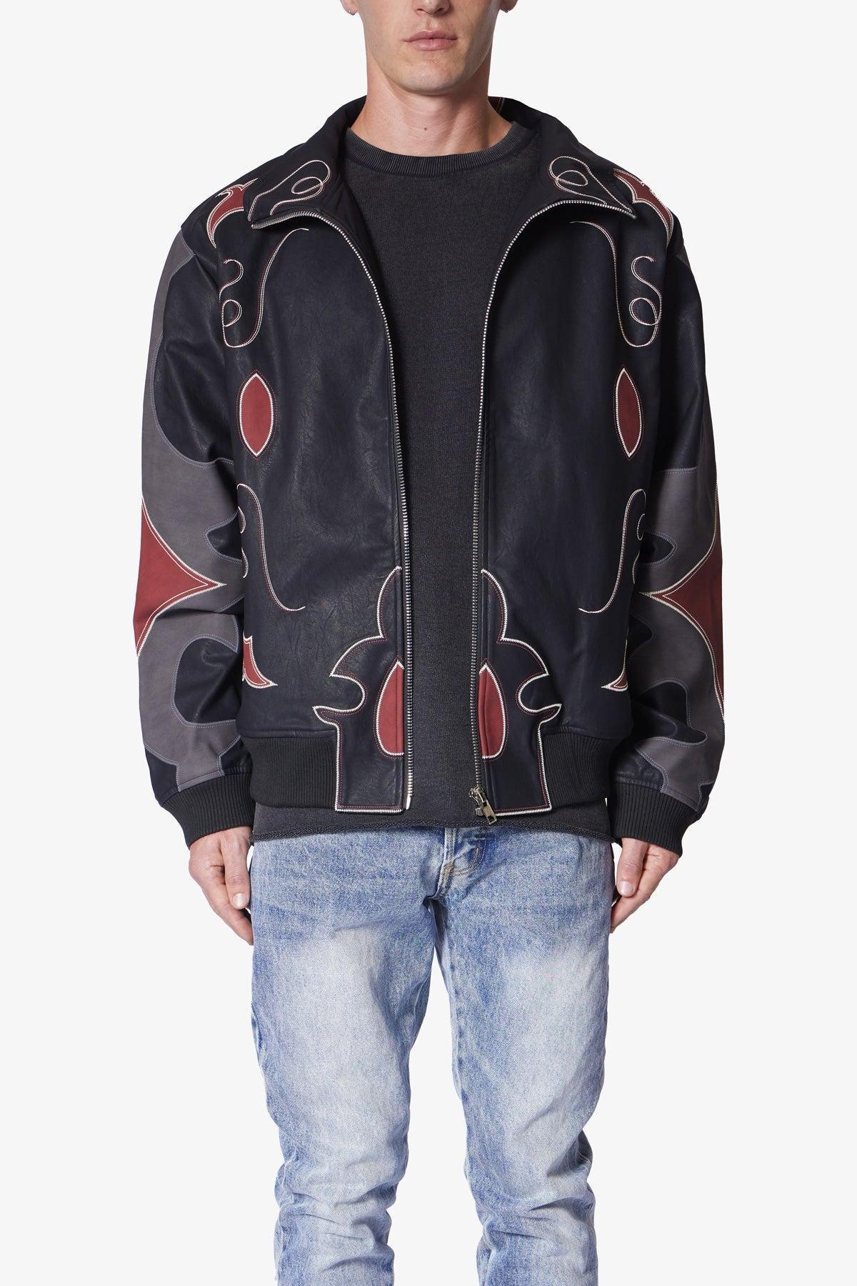 Rodeo Leather Bomber Jacket - Black/Red Product Image