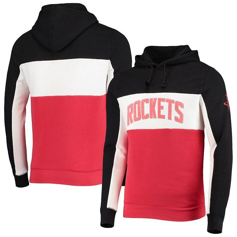 Mens Junk Food Black/White Houston Rockets Wordmark Colorblock Fleece Pullover Hoodie Product Image