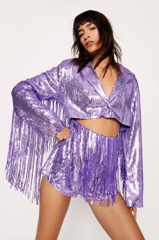 Fringe Trim Sequin Romper Product Image