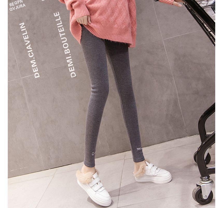 Maternity High Waist Letter Embroidered Fleece Cropped Leggings Product Image