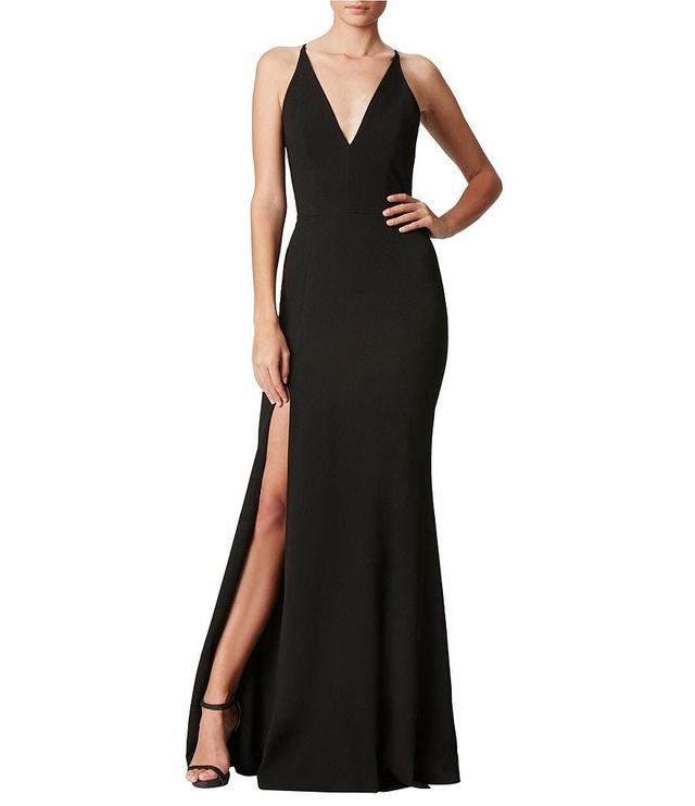 Dress the Population Iris Crepe Plunge V-Neck Thigh High Slit Sleeveless Gown Product Image