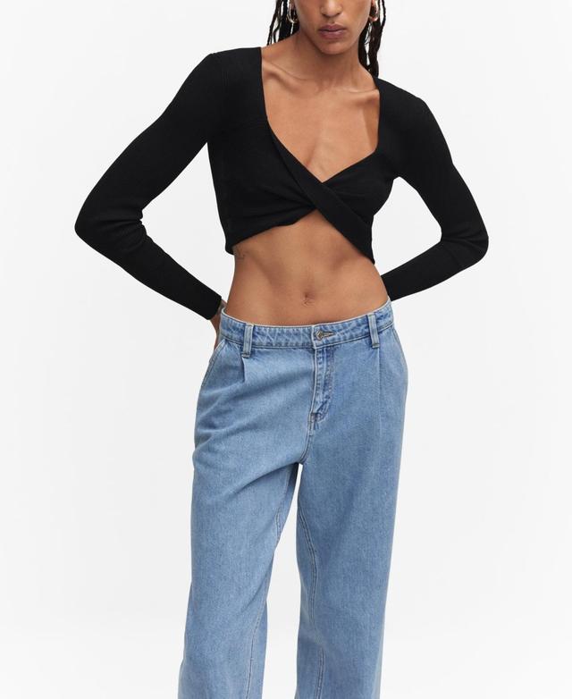 Mango twist font detail long sleeve crop top Product Image