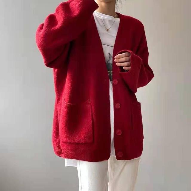 V-Neck Plain Pocket Detail Cardigan Product Image