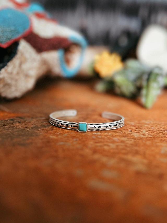 Tiny Square Stone Turquoise Cuff Bracelet Product Image