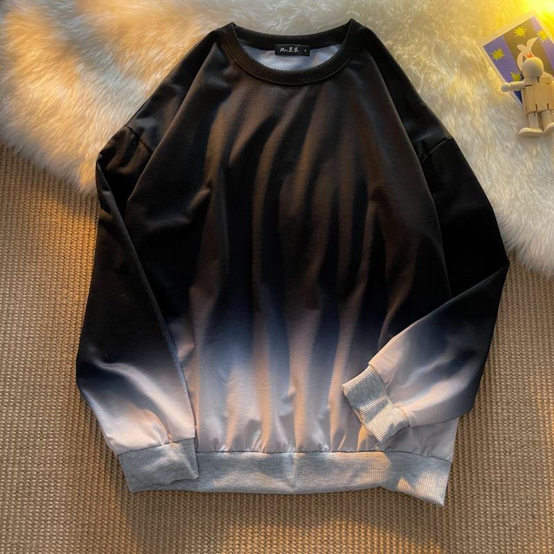 Drop Shoulder Crewneck Gradient Oversized Sweatshirt Product Image