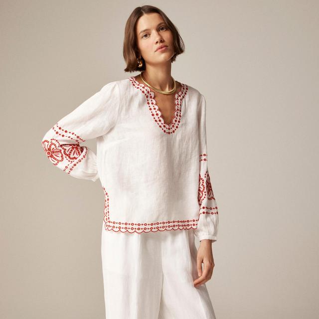 Bungalow embroidered top in linen Product Image