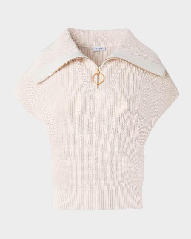 Sailor-Collar Cap-Sleeve Zip Knit Sweater Product Image