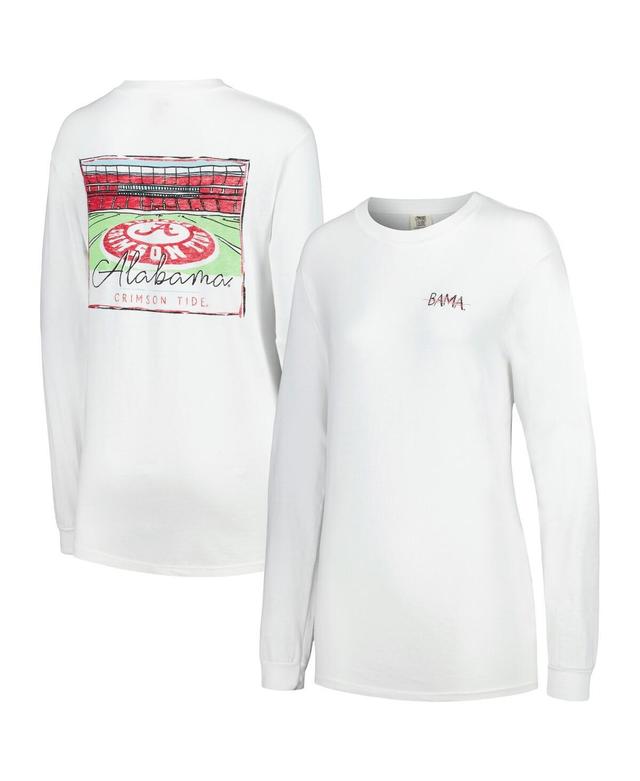 Womens White Alabama Crimson Tide Hand-Drawn Stadium Comfort Colors Oversized Long Sleeve T-shirt Product Image