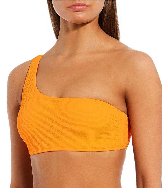 GB Solid Scrunchie Textured One Shoulder Swim Top Product Image