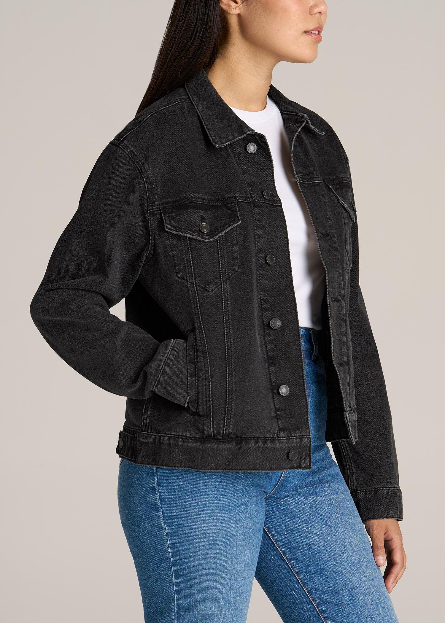 Women's Relaxed Tall Denim Jacket in Black Stone Wash Female Product Image