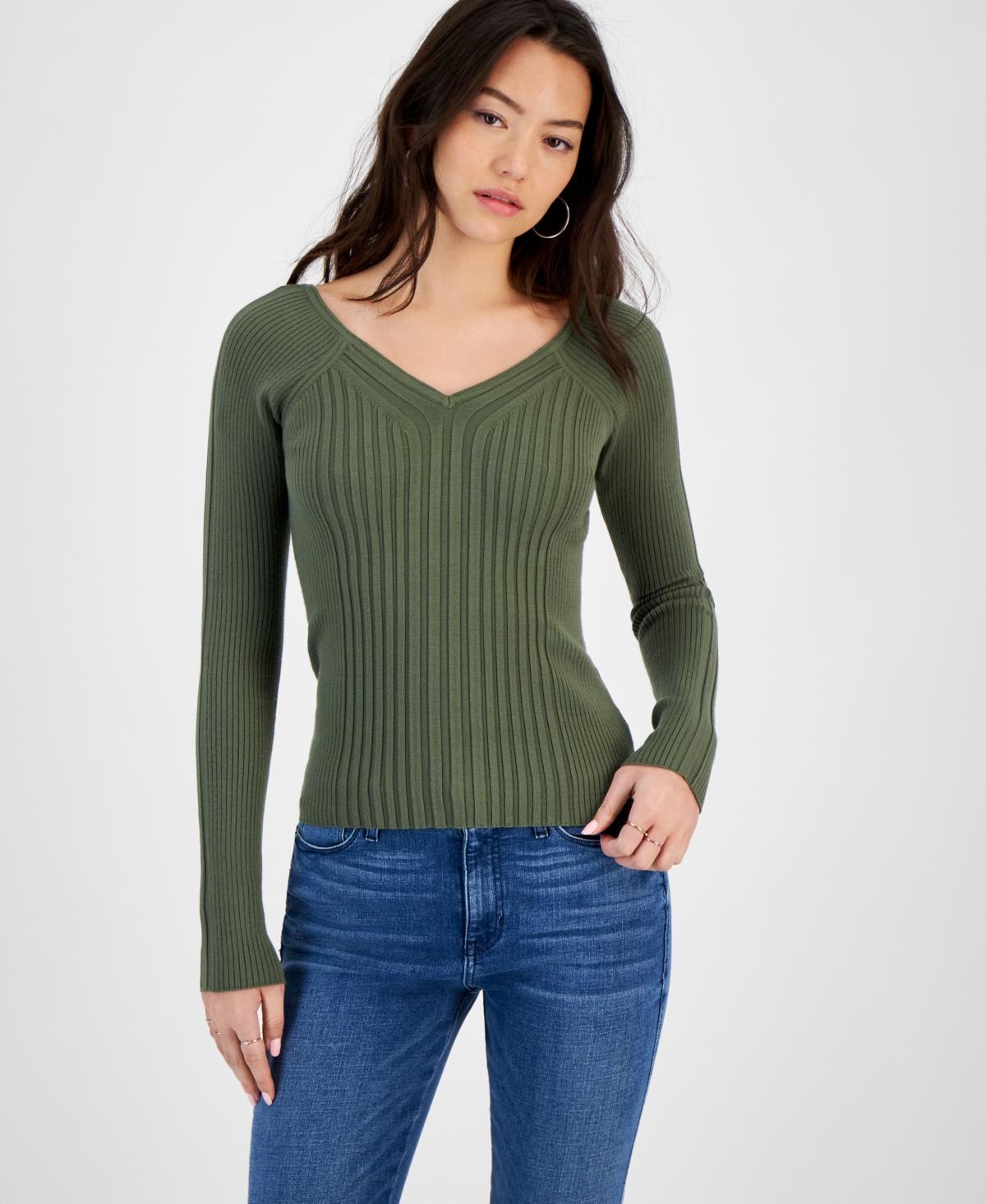 Guess Womens Allie V-Neck Ribbed Sweater Product Image