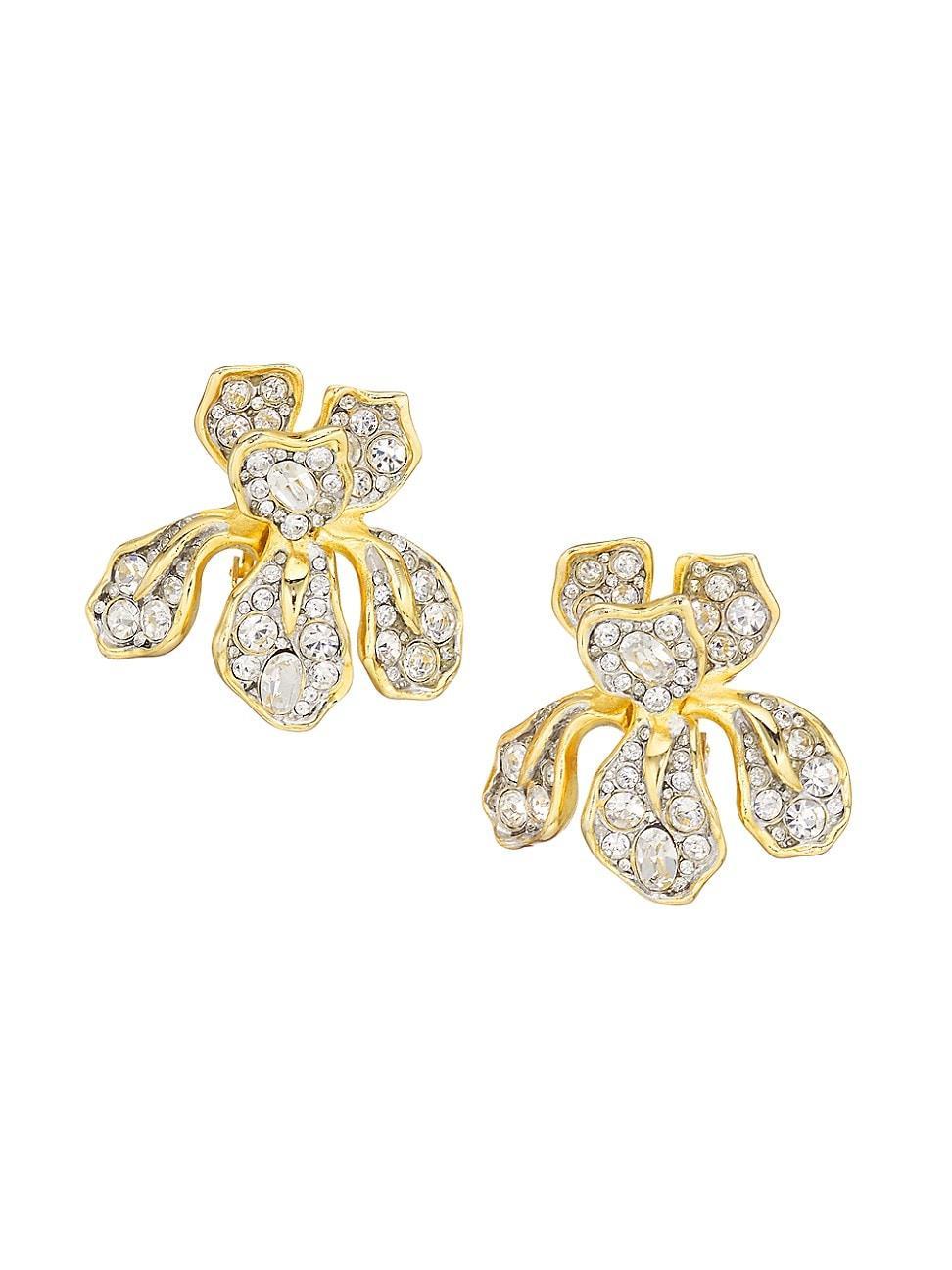 Womens 22K Goldplated Iris Pav Flower Earrings Product Image