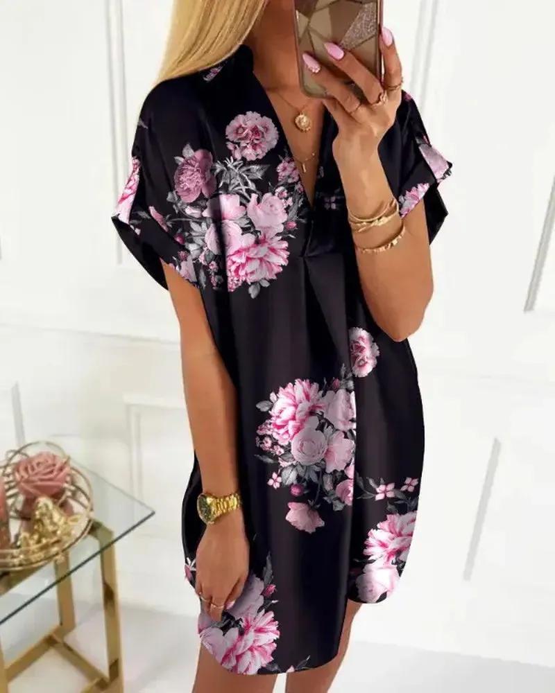 Olivia Mark – Floral Print Short Sleeve Casual Dress Product Image