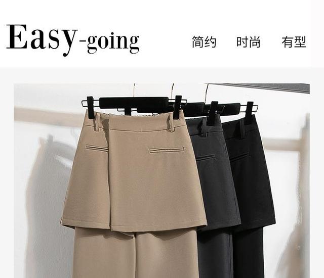 High Waist Plain Mock Two-Piece Straight Leg Pants Product Image