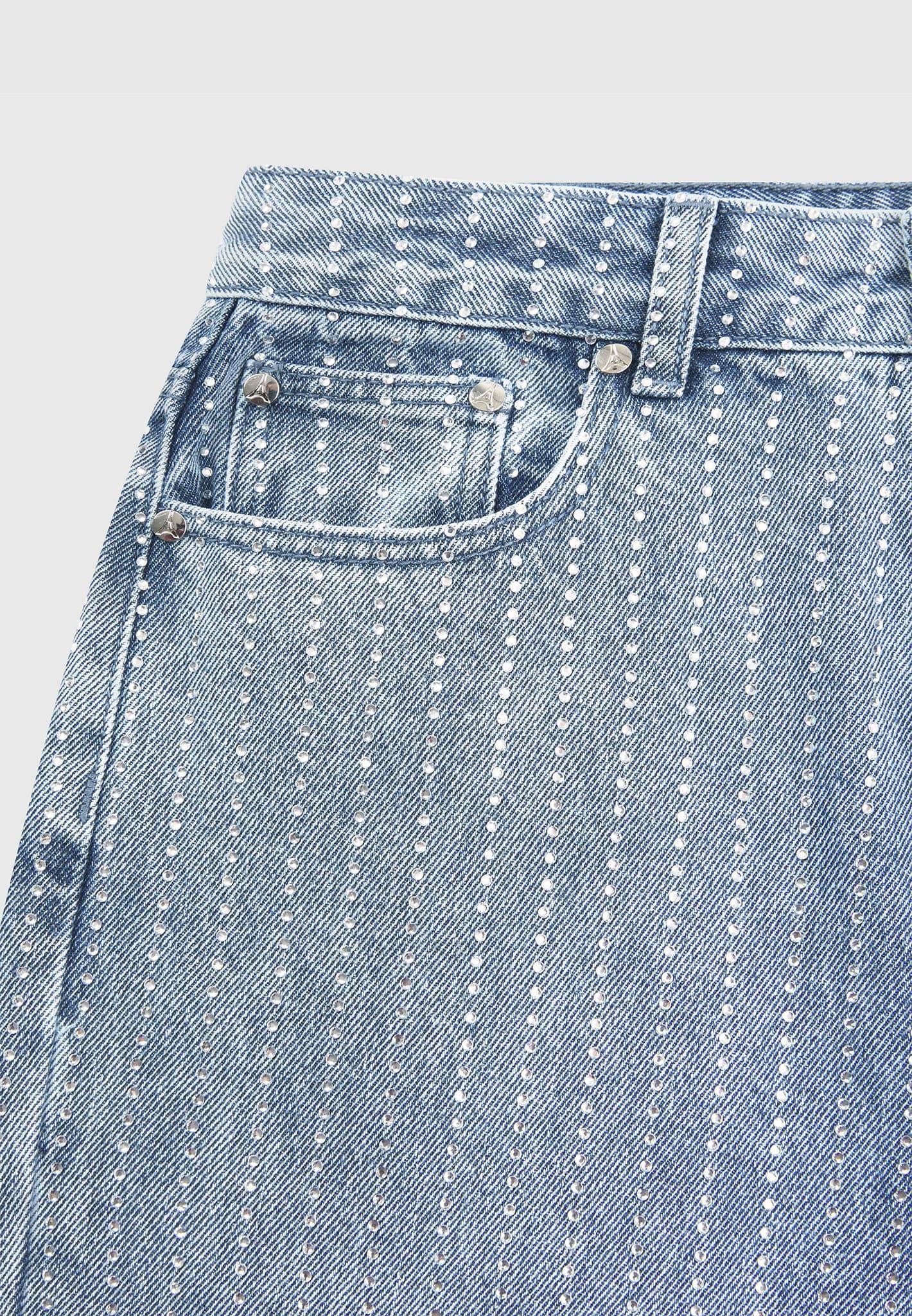 Rhinestone Mom Jeans - Mid Blue Female Product Image