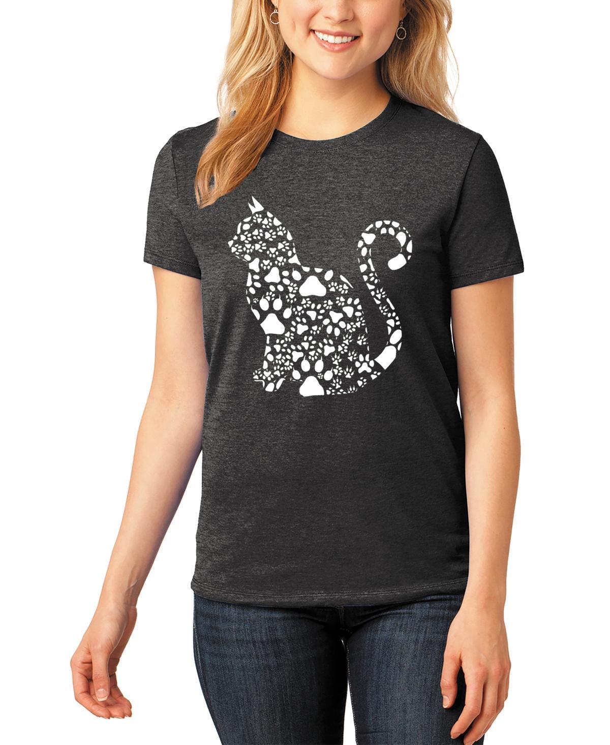 La Pop Art Womens Premium Blend Word Art Cat Paws T-Shirt Product Image