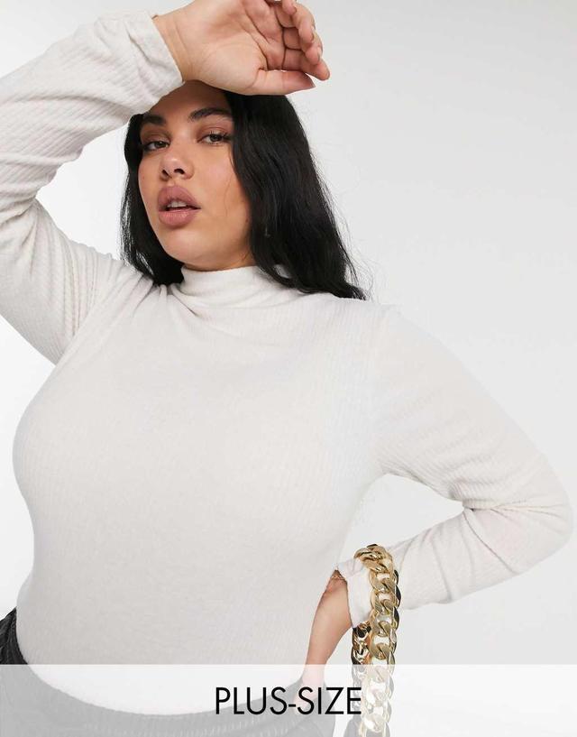 River Island Plus brushed high neck top in cream Product Image