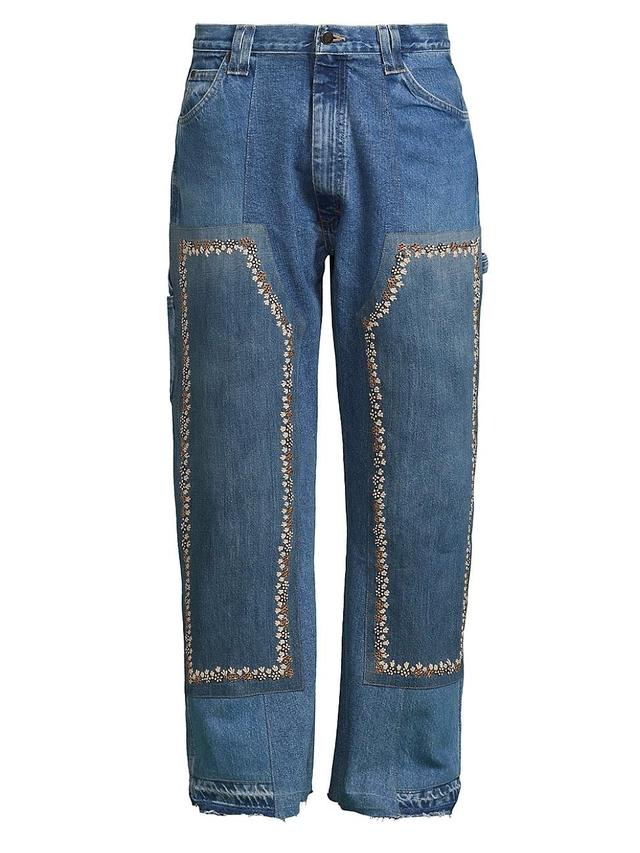 Mens Double Knee Raw-Edge Jeans Product Image