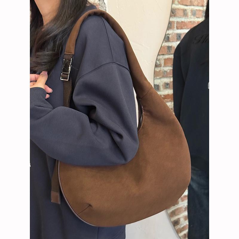 Plain Faux Suede Shoulder Bag Product Image