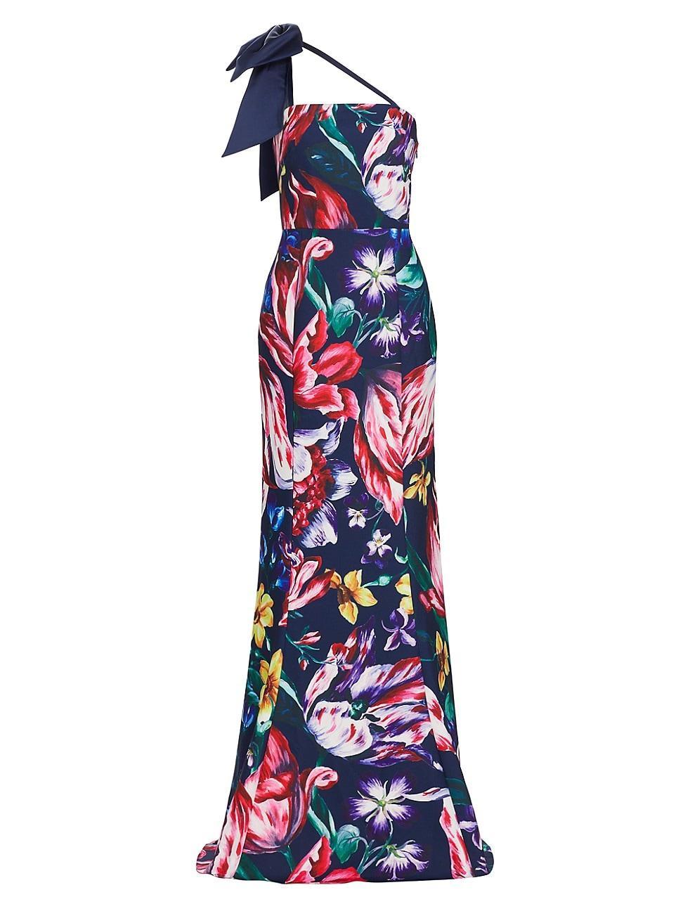 Womens Asymmetric Floral Mikado Satin Gown Product Image