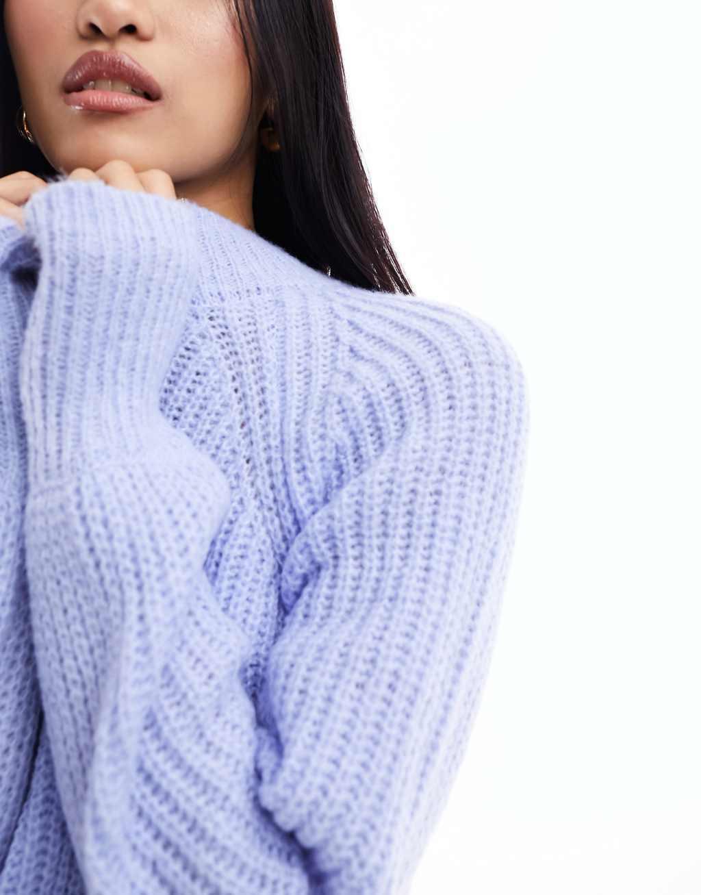 Pieces high neck sweater with balloon sleeves in blue Product Image