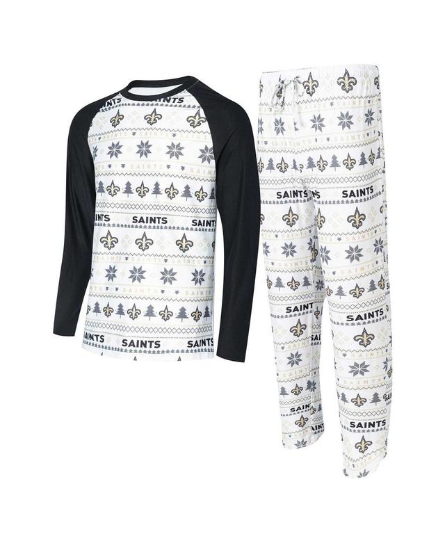 Mens Concepts Sport White New Orleans Saints TinselRaglan Long Sleeve T-shirt and Pants Sleep Set - White Product Image