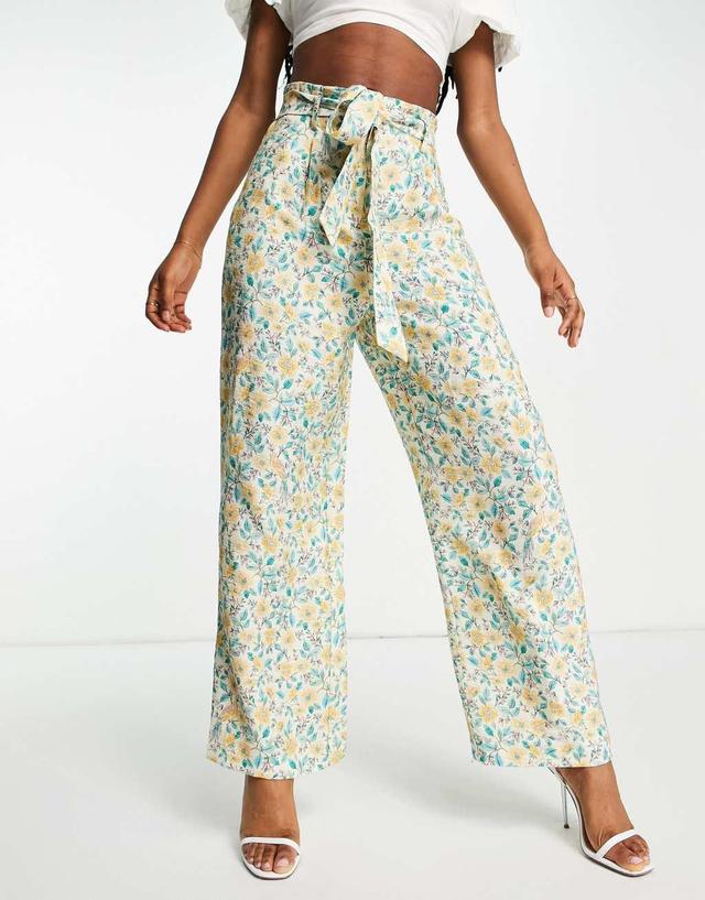 Ever New tie waist wide leg pants in yellow ditsy print - part of a set Product Image