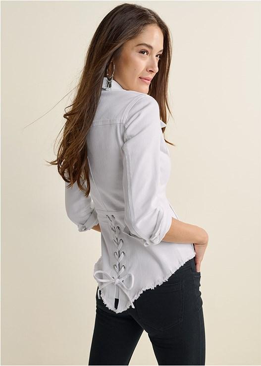 Lace-Up Back Denim Top Product Image