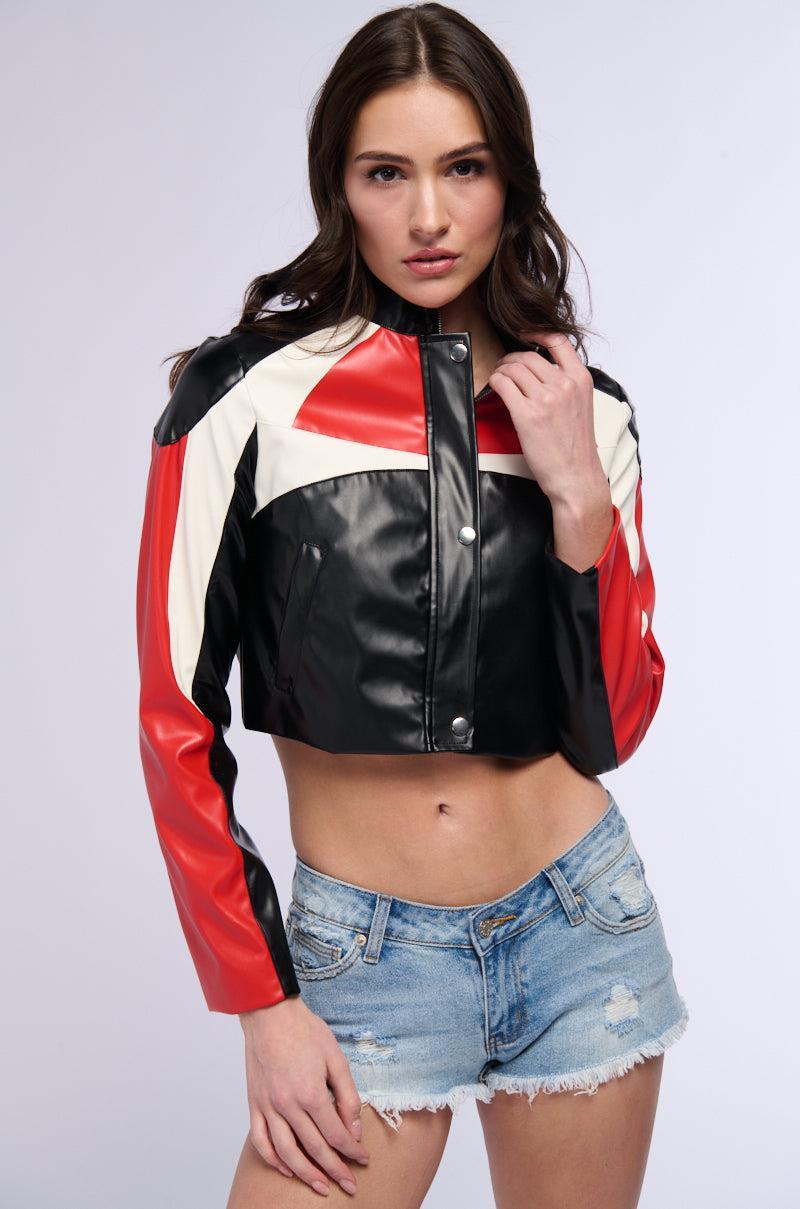 ROCKET RUNNER COLOR BLOCK PU MOTO JACKET Product Image