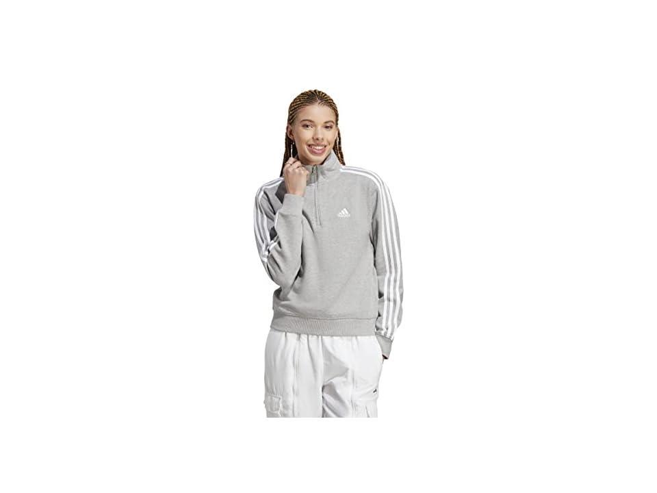 adidas Essentials 3-Stripes French Terry 1/4 Zip (Medium Grey Heather/White) Women's Clothing Product Image