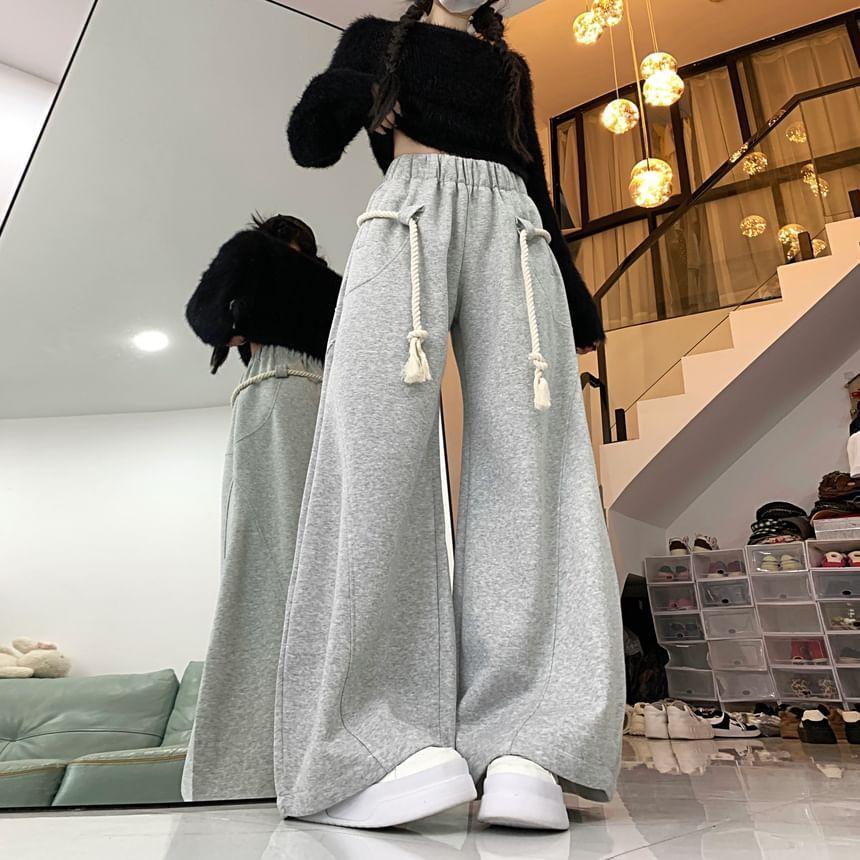 High Waist Plain Wide Leg Pants Product Image